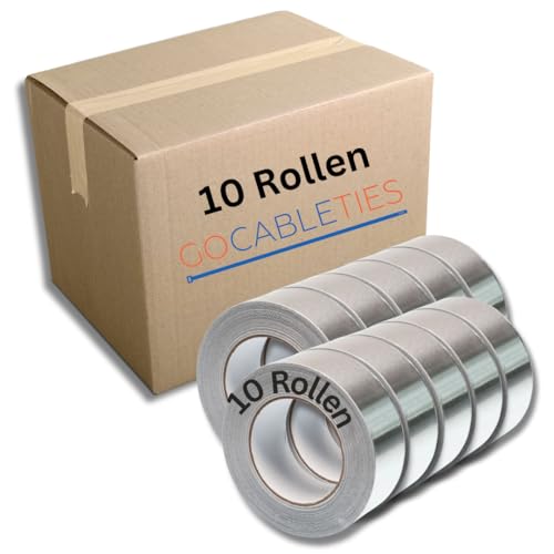 GOCABLETIES Aluminium Klebeband 10 Rollen, 48 mm x 50 m, selbstklebendes Alu Klebeband, Aluklebeband hitzebeständig Band zum Versiegeln, Reparieren und Isolieren, Wasserbeständig Alu Klebeband von GOCABLETIES