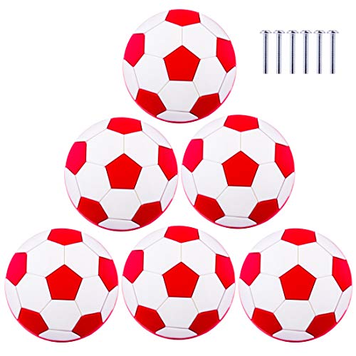 GODNECE Möbelknöpfe Kinder Set, 6er Set Möbelknöpfe Fußball Schrankknöpfe Kinderzimmer Set Knauf für Schrank, Schublade (Rot) von GODNECE