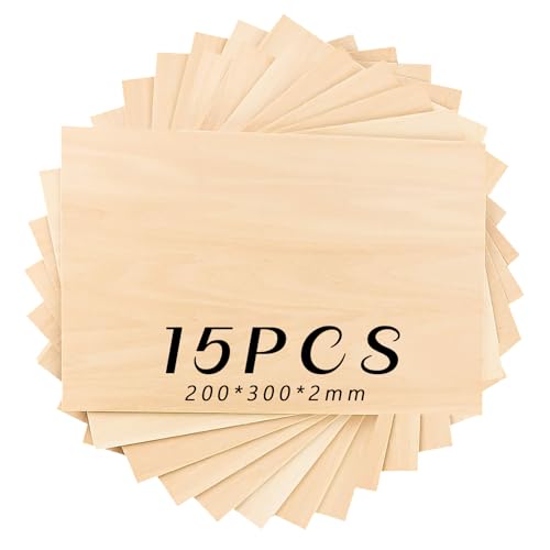 GOEDCH 15 Stück Sperrholzplatte 2mm: Holzplatten zum Basteln 300 x 200 x 2 (+/- 0,2) mm, Balsaholz Platten Perfekt Für zum Basteln,Modellbau,Kreativ Hobby,Laserprojekte,Gemälde Kunsta von GOEDCH