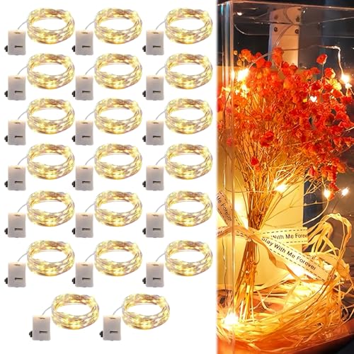 GOEDCH 20 Stück LED Mini Lichterkette mit Batterie: 2M 30 Micro LED Lichterkette, Batterie Kupfer Drahtlichterkette Wasserdicht für Party, Weihnachten, DIY, Hochzeit, Innen Deko, Garten(Warm Weiß) von GOEDCH