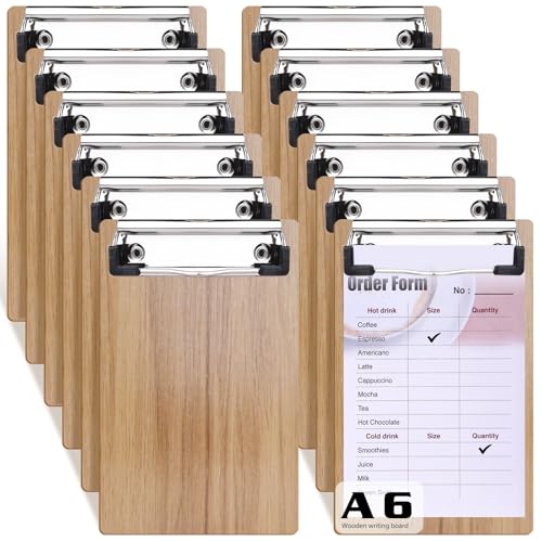 GOEDCH A6 Klemmbrett Holz: 12 Stück Schreibbrett mit Metalklemme, Holzfaser Clipboard, Klemmbrett, Pad Halter Clipboard, Clipboard zum Aufhängen, Schreibbrett für Büro, Restaurant, Schule von GOEDCH