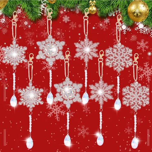 GOEDCH Diamond Painting Weihnachten Anhänger Schneeflocken: 8 Stück Weihnachten Schneeflocken DIY Diamond Painting, 5D Weihnachten Schneeflocken Anhänger für Kinder Spielzeug Geschenke von GOEDCH