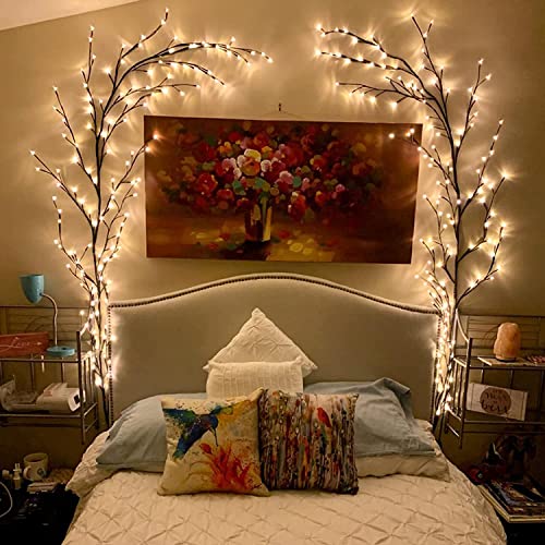 GOESWELL Willow Vine Wand Deko Wohnzimmer: Illuminated Willow Vine Home Decor Artificial Vineyard Wall Decoration 144 LEDs Warm White - Braun von GOESWELL