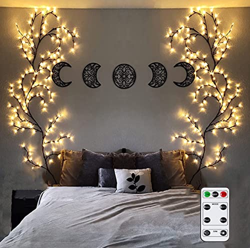 GOESWELL Willow Vine Wand Deko Wohnzimmer: 144 LEDs Indoor Tree Vine Dekorative Lichter mit Fernbedienung on/Off Dimmer Geeignet für Festival Ornament - Braun von GOESWELL