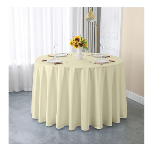 GOEXCPL Einfarbige runde Satin-Tischdecke Verdicken Glatter Stoff Geeignet für Restaurants, Hotels, Hochzeiten und Partys Maschinenwaschbar, Beige, Durchmesser 180 cm von GOEXCPL