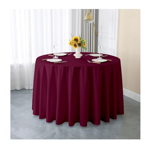 GOEXCPL Einfarbige runde Satin-Tischdecke Verdicken Glatter Stoff Geeignet für Restaurants, Hotels, Hochzeiten und Partys Maschinenwaschbar, Bordeaux, Durchmesser 180 cm von GOEXCPL