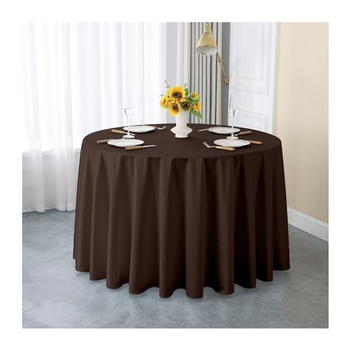 GOEXCPL Einfarbige runde Satin-Tischdecke Verdicken Glatter Stoff Geeignet für Restaurants, Hotels, Hochzeiten und Partys Maschinenwaschbar, Dunkelbraun, Durchmesser 340 cm von GOEXCPL