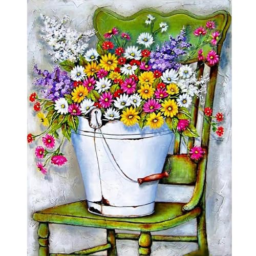 GOGHSCEK Diamond Painting Bilder Blume, DIY 5D Diamond Painting Diamant Painting Bilder Erwachsene Blume, 5D Diamant Malerei Bilder Erwachsene Blume Set 30x40 cm Blume auf Stuhl für Dekoration von GOGHSCEK