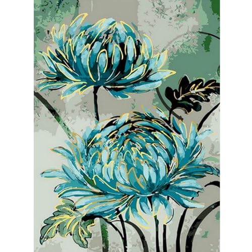 GOGHSCEK Diamond Painting Bilder Blumen, 5D Diamond Painting Diamant Painting Bilder Erwachsene Blumen, Diamant Malerei Bilder Erwachsene Set Blaue Blumen 30x40cm für Dekoration von GOGHSCEK