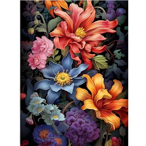 GOGHSCEK Diamond Painting Bilder Blumen, 5D Diamond Painting Diamant Painting Bilder Erwachsene Blumen, Diamant Malerei Bilder Erwachsene Set Bunte Blumen 30x40cm für Dekoration von GOGHSCEK