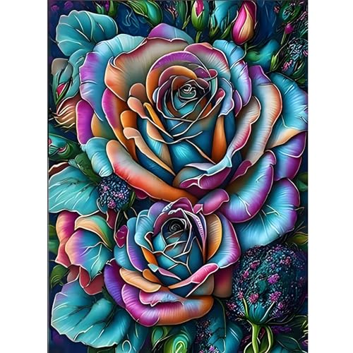 GOGHSCEK Diamond Painting Bilder Blumen, 5D Diamond Painting Diamant Painting Bilder Erwachsene Blumen, Diamant Malerei Bilder Erwachsene Set Dunkle Rose 30x40cm für Dekoration von GOGHSCEK