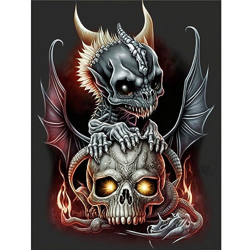 GOGHSCEK Diamond Painting Bilder Drache, 5D Diamond Painting Diamant Painting Bilder Erwachsene Skull, DIY Diamant Malerei Bilder Erwachsene Drache Set 30x40 cm Drache und Skull für Home Dekoration von GOGHSCEK