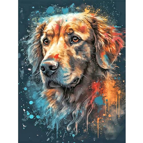 GOGHSCEK Diamond Painting Bilder Hund, 5D Diamond Painting Diamant Painting Bilder Erwachsene Tiere, DIY Diamant Malerei Bilder Erwachsene Set 30x40cm Brauner Hund für Dekoration von GOGHSCEK