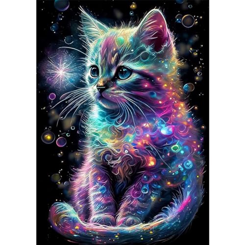 GOGHSCEK Diamond Painting Bilder Katze, 5D Diamond Painting Diamant Painting Bilder Erwachsene Tiere, DIY Diamant Malerei Bilder Erwachsene Set 30x40cm Glänzende Schwarze Katze für Dekoration von GOGHSCEK