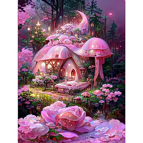 GOGHSCEK Diamond Painting Bilder Landschaft, 5D Diamond Painting Diamant Painting Bilder Erwachsene, DIY Diamant Malerei Bilder Erwachsene Set Rosa Wald 30x40cm für Dekoration von GOGHSCEK