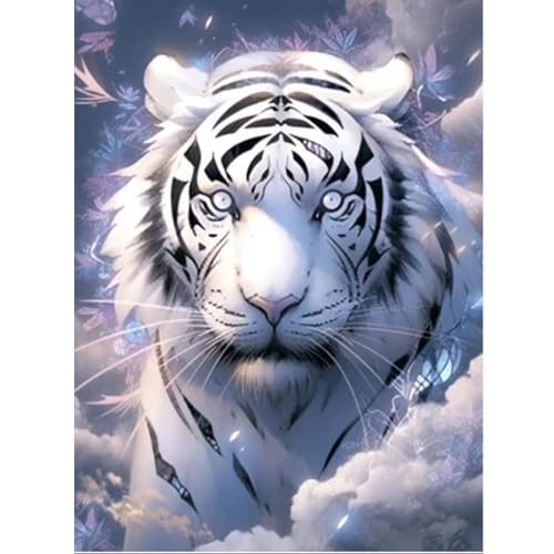 GOGHSCEK Diamond Painting Bilder Tiger, 5D Diamond Painting Diamant Painting Bilder Erwachsene Tiere, DIY Diamant Malerei Bilder Erwachsene Set Weißer Tiger 30x40cm für Dekoration von GOGHSCEK