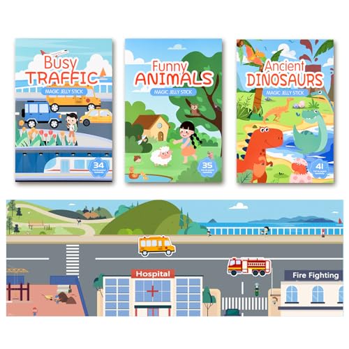 GOGOLAN 3D Puffy Sticker Buch, 110 Pcs Kinder Aufkleber für Tier Fahrzeuge Dinosaurier, Reisen Aufkleber und beschäftigt Buch Geburtstagsgeschenke für Alter 2-6 Jahre alt Jungen Mädchen(3 Pack) von GOGOLAN