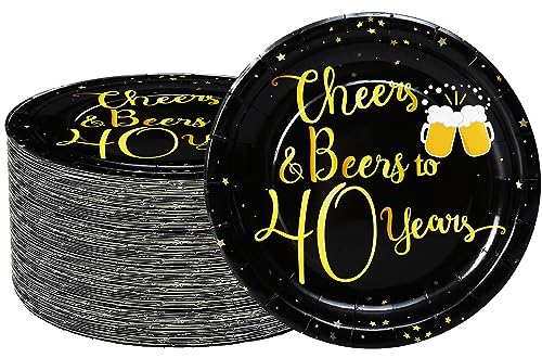 50 Stück Teller zum 40. Geburtstag Partyzubehör 17,8 cm 40. Dessertteller Prost bis 40 Jahre Kuchenteller für Prost & Bier Schwarz Gold Thema 40. Geburtstag Jahrestag Whiskey Party Dekoration (40. von GOGUOGOFA