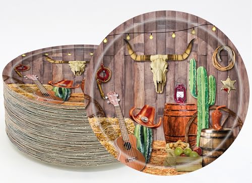 50 Stück Western-Partyteller Western Cowboy Partyzubehör 17,8 cm Wilder Westen Dessert-Pappteller Holzmaserung Teller Western Cowboy-Thema Babyparty Lagerfeuer Camping Scheune Wilder Westen von GOGUOGOFA