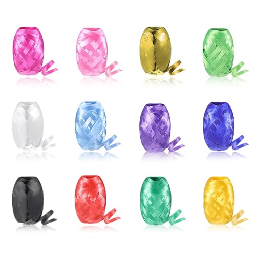 12 Stück Geschenk Bänder, 5mm x 10 m Curling Ribbon Rolle, Set Geschenkband in Geschenkverpackung, für Wedding Decoration, Luftballon Party Deko von GOIEHIR