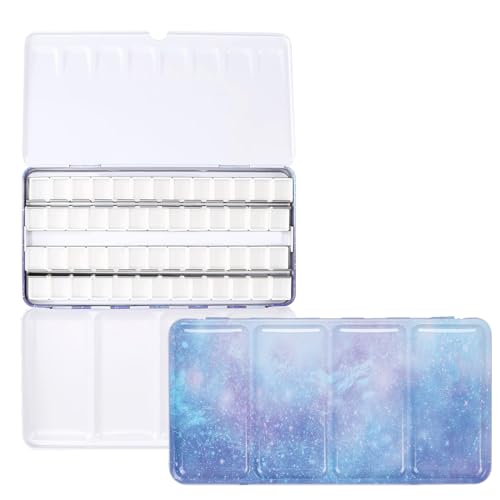 Leere Aquarellpalette, Palette Farbkasten mit 52 Pcs Hälfte Pfannen, Wassermalkasten, Großes Lila Galaxie Metall-Box, für Aquarellfarbe, Gunst malerei, DIY Kunst von GOIEHIR