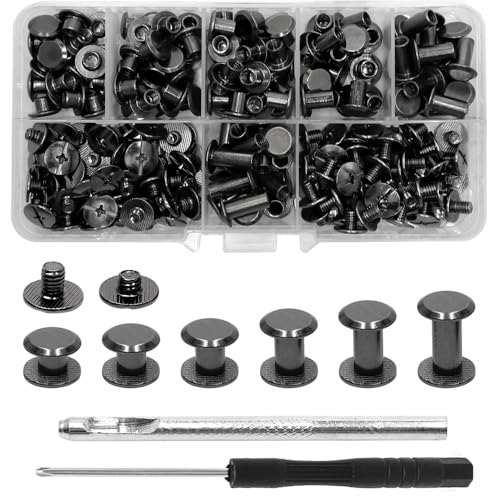 GOIYZTTR 110 Set Chicago Schrauben M5 x 4/5/6/8/10/12mm Schraubnieten Pistolengrau Buchschrauben Mit Installationswerkzeugen Sortiment Kit für DIY Leder Dekoration von GOIYZTTR