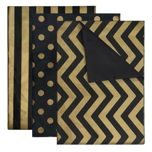 GOIYZTTR 60 Blatt Gold Schwarz Seidenpapier Bulk 3 Arten Decorative Metallic Geschenkpapier 50 * 35cm Geschenk Seidenpapier Geeignet für Geschenkverpackungen und DIY-Dekoration von GOIYZTTR