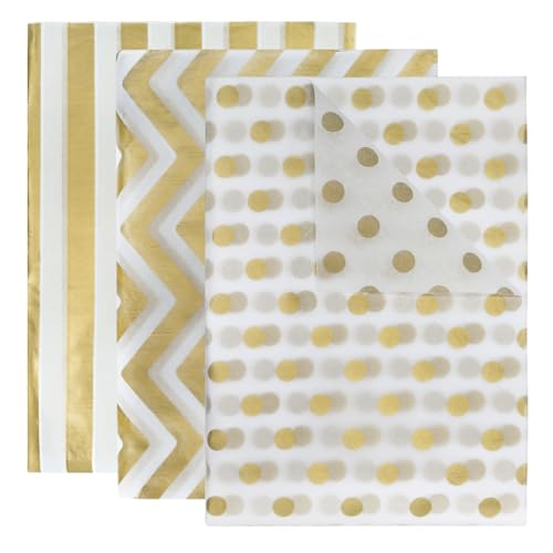 GOIYZTTR 60 Blatt Gold Weiß Seidenpapier Bulk 3 Arten Decorative Metallic Geschenkpapier 50 * 35cm Geschenk Seidenpapier Geeignet für Geschenkverpackungen und DIY-Dekoration von GOIYZTTR