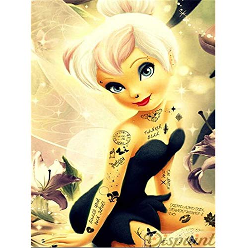 5D Diamant Malerei nach Zahlen, Tattoo Mädchen Gothic Tinkerbell Etsy Stickerei Kreuzstich Bild Zubehör Kunsthandwerk Wandaufkleber Dekor 30x40 cm von GOJOSOWIN