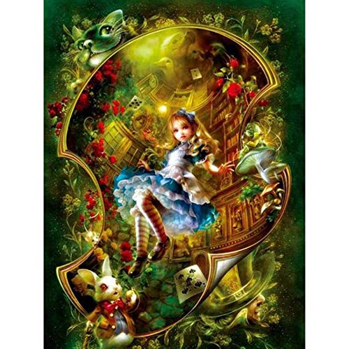 5D Diamantgemälde zum Selbermachen, Alice im Wunderland Poster mit Diamant Malerei Set für Erwachsene runde Diamant Edelstein Perlen Gemälde für Kinder perfekt für Heim Wanddekoration 30x40 cm von GOJOSOWIN