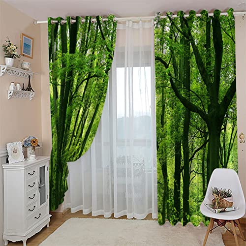 GOKSEL Gardinen 2 Stück x 140 B x 245cm H Green&Forest Blickdichte Gardinen -Lichtundurchlässige Vorhänge mit Ösen für Schlafzimmer Kinderzimmer Geräuschreduzierung von GOKSEL