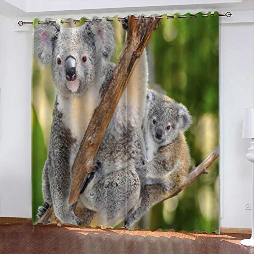 GOKSEL Verdunkelungsvorhang Schlaufen 2 Stück x 140 B x 175cm H Tier Koala Blickdichte Gardinen -Lichtundurchlässige Vorhänge mit Ösen für Schlafzimmer Kinderzimmer Geräuschreduzierung von GOKSEL