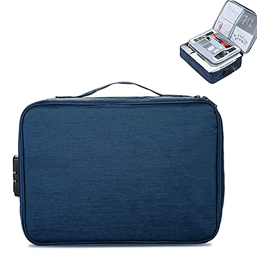 Multifunktionaler wasserdichter Dokumenten-Organizer, sichere Dokumenten-Aufbewahrungstasche mit Schloss, tragbarer Dokumentenmappe für Zuhause, Büro, Reisen, Verträge, Schwarz (Navy blau) von GOLCUGYJH