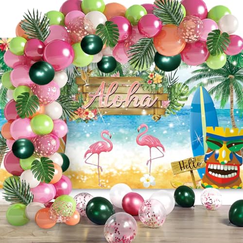 Hawaiianische Luau-Party-Dekorationen, Aloha-Banner mit Luftballons, Bogen-Set, großer hawaiianischer Aloha-Hintergrund, hawaiianische Party-Dekorationen von GOLDCROW