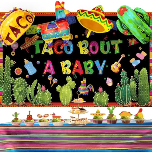 Taco Bout a Baby Dekorationen Mexikanische Babyparty Dekorationen Großes Taco Bout a Baby Banner mit Luftballons Tischdecke Mexikanische Fiesta Babyparty Geschlecht Enthüllung Cinco De Mayo von GOLDCROW