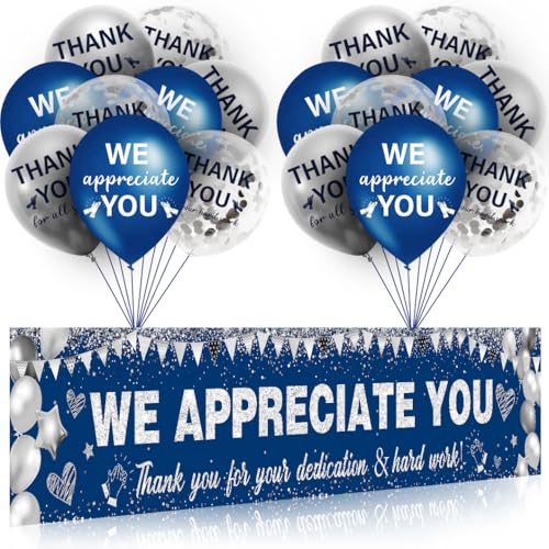 We Appreciate You Dekorationen, marineblau, silberfarben, mit 18 Luftballons, Dankeschön, Hofschild für Lehrer, Mitarbeiter, Poster, Ärzte, Krankenschwester, Freiwillige, Wertschätzungswoche, von GOLDCROW