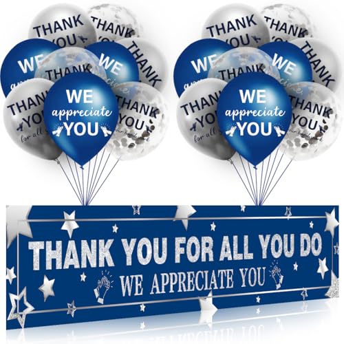 We Appreciate You Dekorationen Blau Silber Appreciate You Banner mit 18 Luftballons Dankeschön-Hofschild für Lehrer, Mitarbeiter, Ärzte, Krankenschwestern, Poster, Freiwillige, Wertschätzungswoche, von GOLDCROW