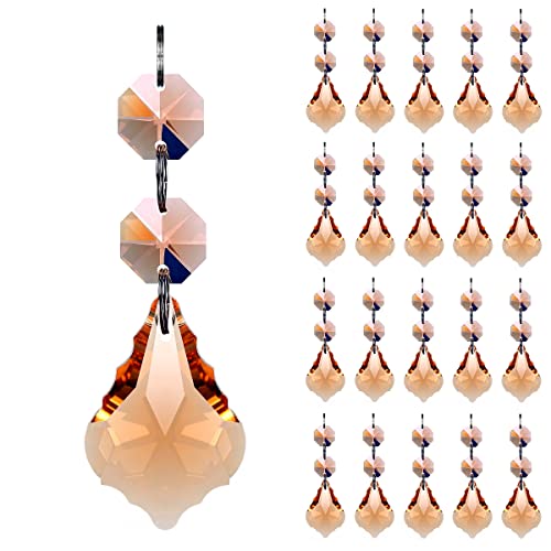 GOLDENHAITAI 20 Stück Kristall-Ahornblatt-Kronleuchter-Prisma-Ersatz-Anhänger verbundene Glasperlen für Kronleuchter, Weihnachtsdekoration, 38 mm (Rose) von GOLDENHAITAI