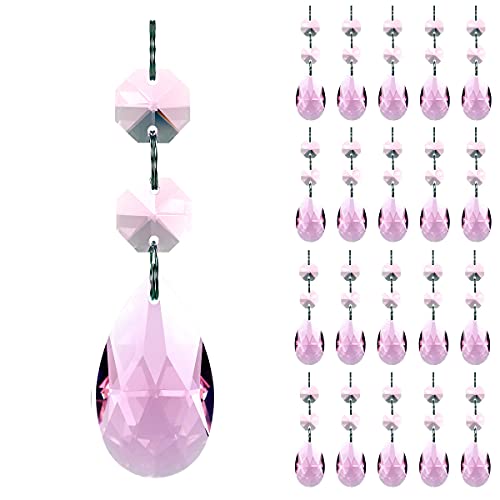 GOLDENHAITAI 20 Stück Tropfenförmige Kristall-Kronleuchterprismen-Ersatzteile, 38 mm hängende Glasperlen für Kronleuchter-Dekoration (rosa) von GOLDENHAITAI
