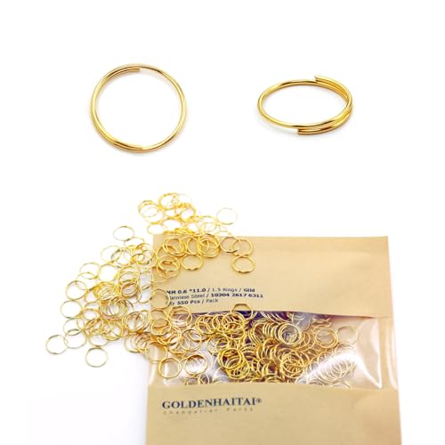 GOLDENHAITAI 500 Stück Edelstahl-Spaltringe, Kristall-Kronleuchter-Verbinder für Kristallvorhänge, Girlanden, DIY-Schmuckherstellung und Bastelideen (11 mm Gold) von GOLDENHAITAI