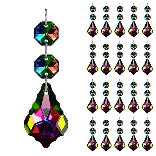 GOLDENHAITAI Kronleuchter-Kristalle, Ahornblatt-Prismen-Anhänger, verbundene Glasperlen, Kette für Kronleuchter, Dekoration, 38 mm, Regenbogenfarben, 20 Stück von GOLDENHAITAI