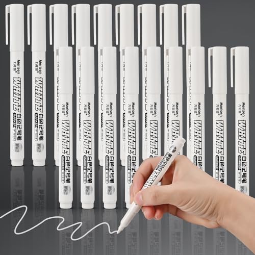 GOLDGE 18 PCS Acrylstifte Wasserfest Weiß Marker Stifte, Acrylic Paint Marker Acrylmarker Permanent Marker Weiß Acrylstifte für Steine Holz Glas Basteln DIY Fotoalben Stoff Metall von GOLDGE