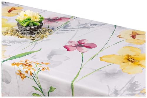 GOLDMAR Klassische Blumen-Tischdecke, Wasserabweisend, Fleckenresistente Schmutzabweisend Blumen - für Partys, Elegante Tisch Deko (100x100 cm, Gelb-Rosa-Blumen-w008) von GOLDMAR