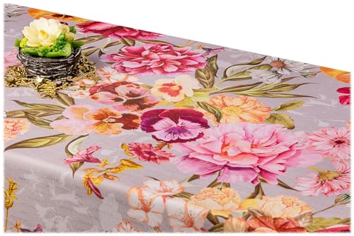 GOLDMAR Klassische Blumen-Tischdecke, Wasserabweisend, Fleckenresistente Schmutzabweisend Blumen - für Partys, Elegante Tisch Deko (100x100 cm, Rosa-Blumeny-w015) von GOLDMAR