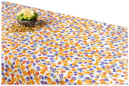 GOLDMAR Klassische Blumen-Tischdecke, Wasserabweisend, Fleckenresistente Schmutzabweisend Blumen - für Partys, Elegante Tisch Deko (130x180 cm, Blau-Orange-Blumen-w003) von GOLDMAR