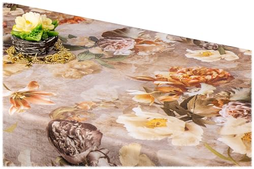 GOLDMAR Klassische Blumen-Tischdecke, Wasserabweisend, Fleckenresistente Schmutzabweisend Blumen - für Partys, Elegante Tisch Deko (140x200 cm, Golden-Blumen-w011) von GOLDMAR