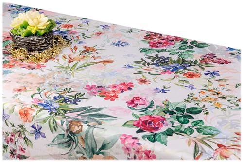 GOLDMAR Klassische Blumen-Tischdecke, Wasserabweisend, Fleckenresistente Schmutzabweisend Blumen - für Partys, Elegante Tisch Deko (140x220 cm, Blumen-w016) von GOLDMAR