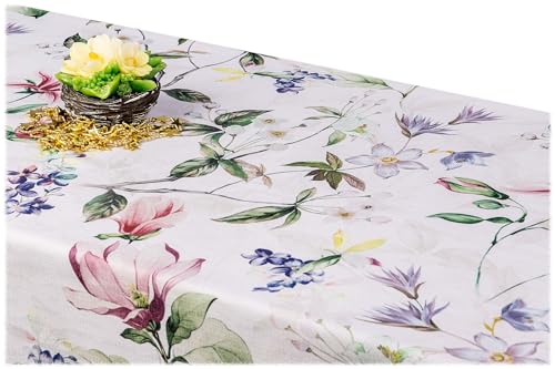 GOLDMAR Klassische Blumen-Tischdecke, Wasserabweisend, Fleckenresistente Schmutzabweisend Blumen - für Partys, Elegante Tisch Deko (140x220 cm, Zarte-Blumen-w007) von GOLDMAR