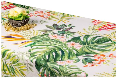 GOLDMAR Klassische Blumen-Tischdecke, Wasserabweisend, Fleckenresistente Schmutzabweisend Blumen - für Partys, Elegante Tisch Deko (140x260 cm, Blätter-w006) von GOLDMAR