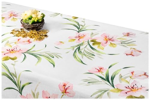 GOLDMAR Klassische Blumen-Tischdecke, Wasserabweisend, Fleckenresistente Schmutzabweisend Blumen - für Partys, Elegante Tisch Deko (150x300 cm, Rosa-Blumen-w001) von GOLDMAR